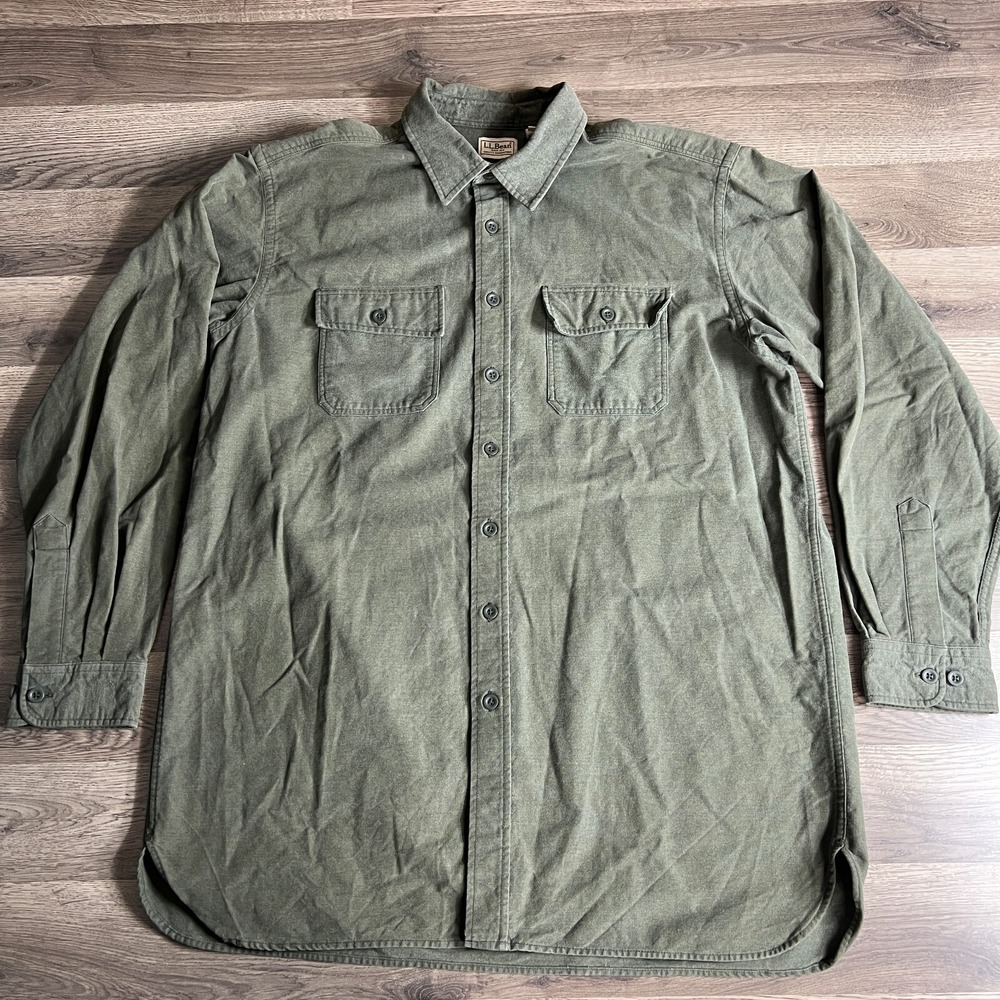 LL Bean Shirt Mens XLT Chamois Shirt Traditional Fit Cotton Button Down‎ Green